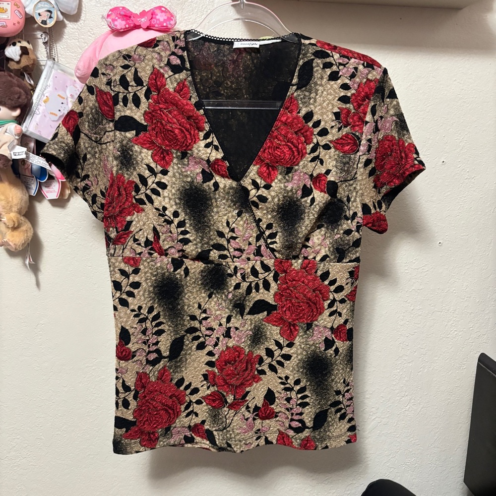 y2k East 5th floral v neck faux wrap top size large